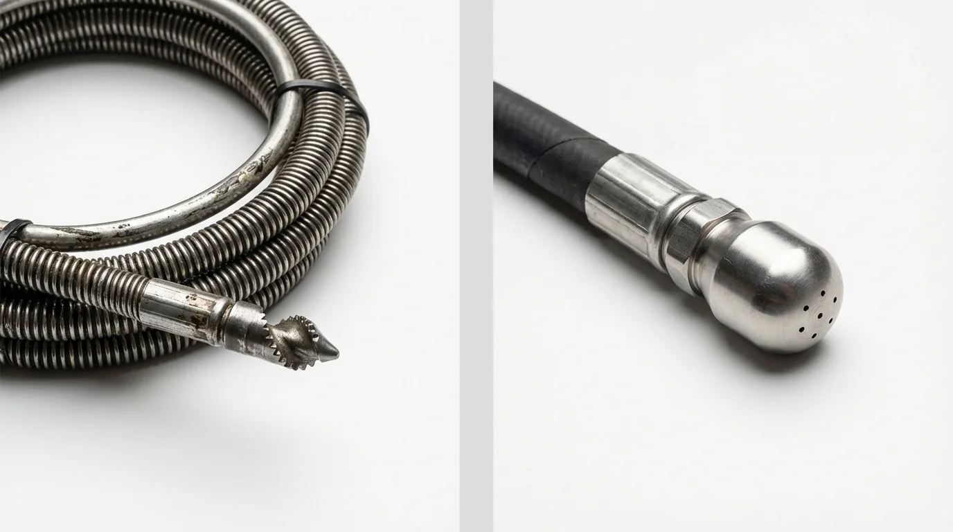 Drain snake cable and hydro jetting nozzle used for drain cleaning in Lyons, CO