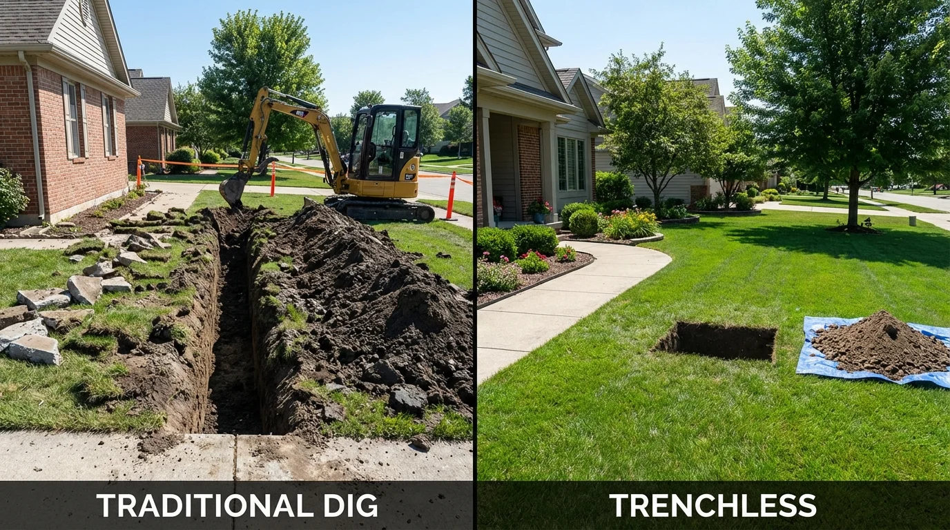 Trenchless sewer repair with minimal yard damage versus traditional excavation in Lyons, CO
